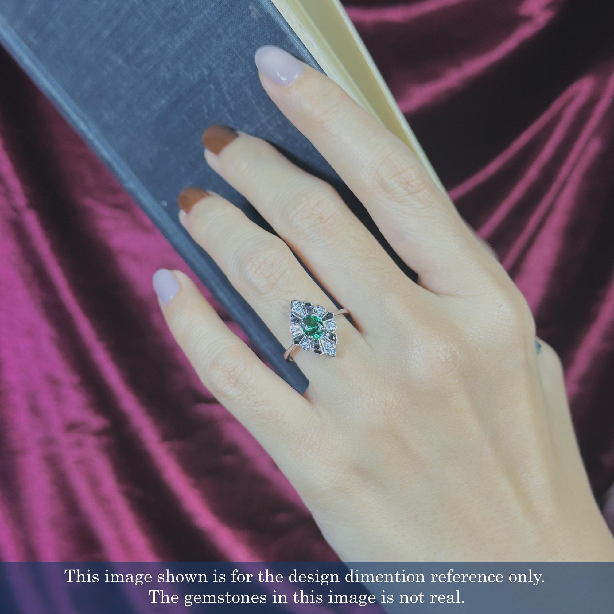 Emerald Onyx and Diamond Art Deco Style Halo Ring in 18K White Gold For Sale 3