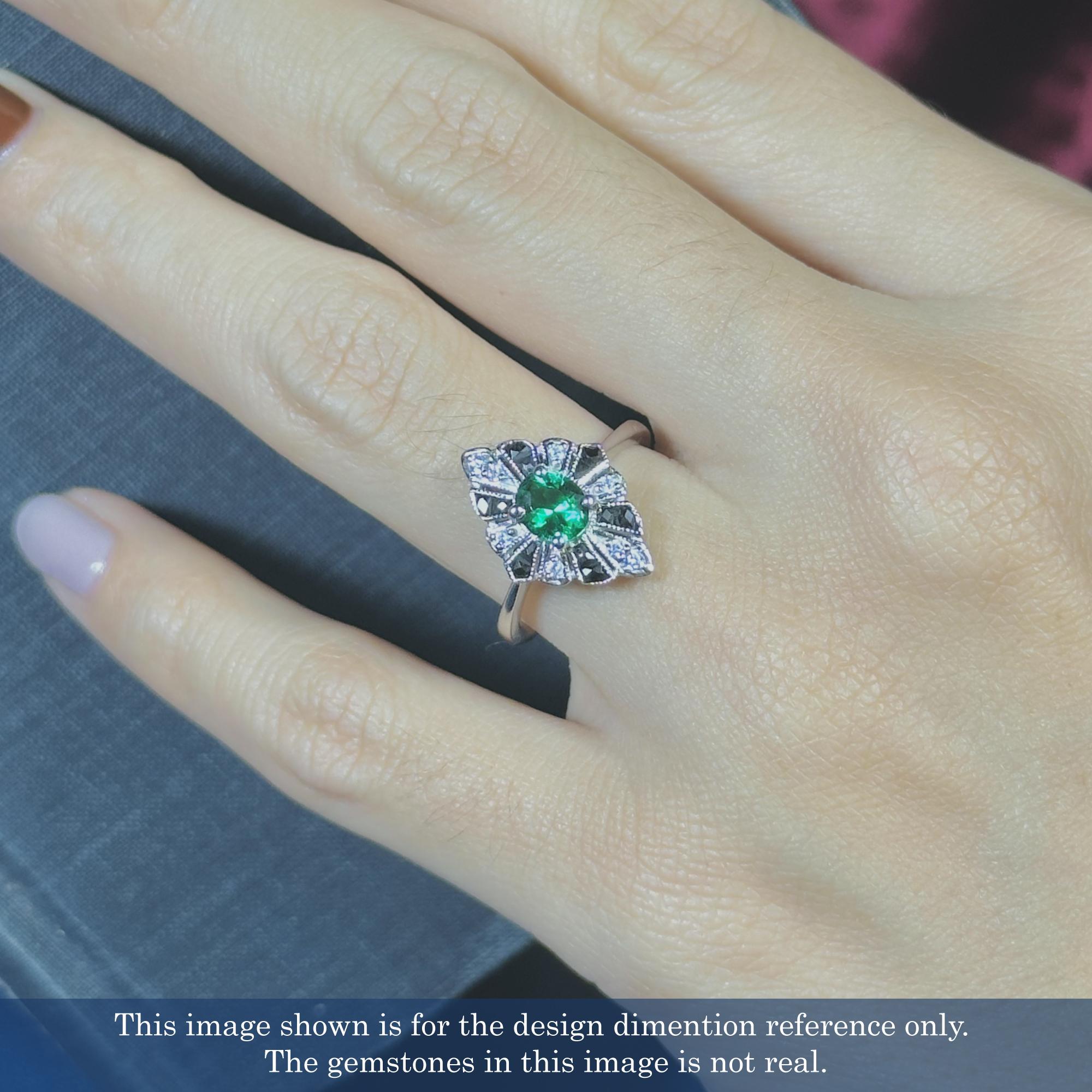 Emerald Onyx and Diamond Art Deco Style Halo Ring in 18K White Gold For Sale 4