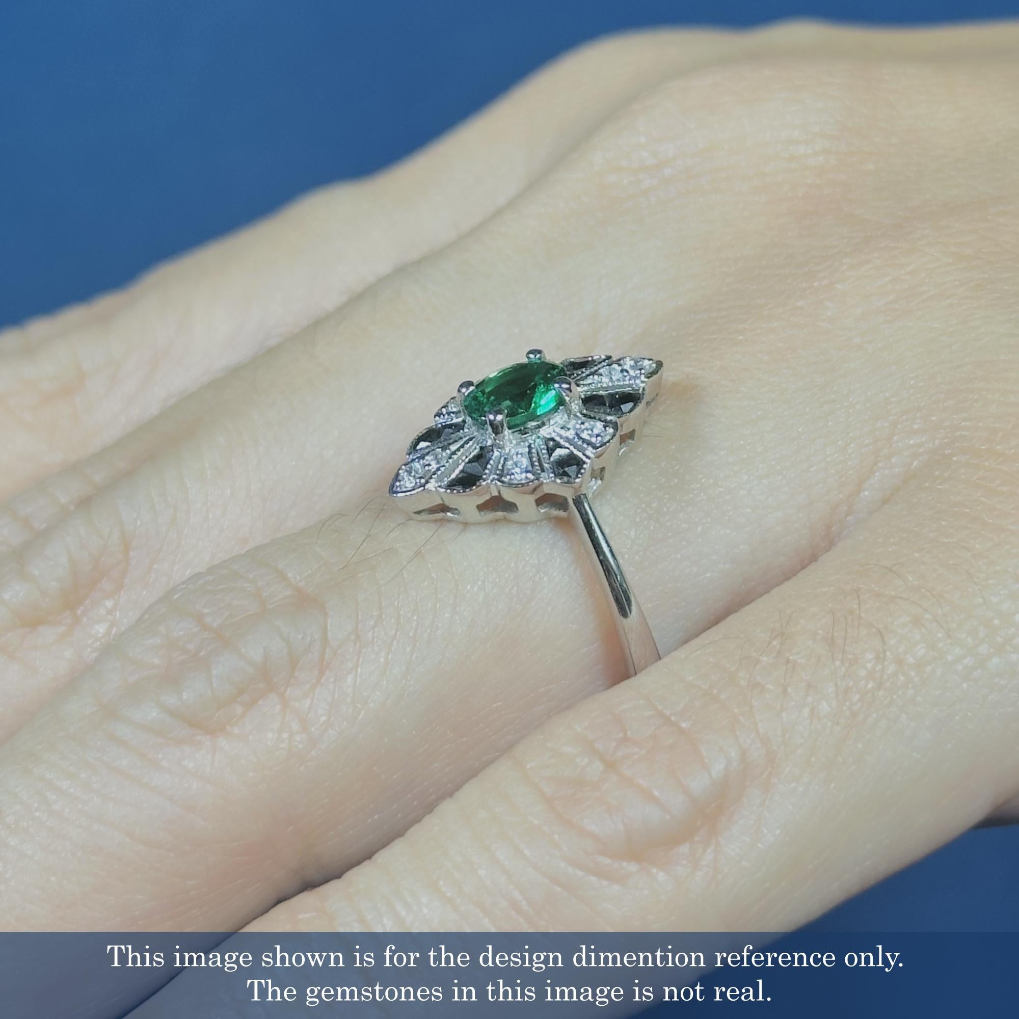 Emerald Onyx and Diamond Art Deco Style Halo Ring in 18K White Gold For Sale 5