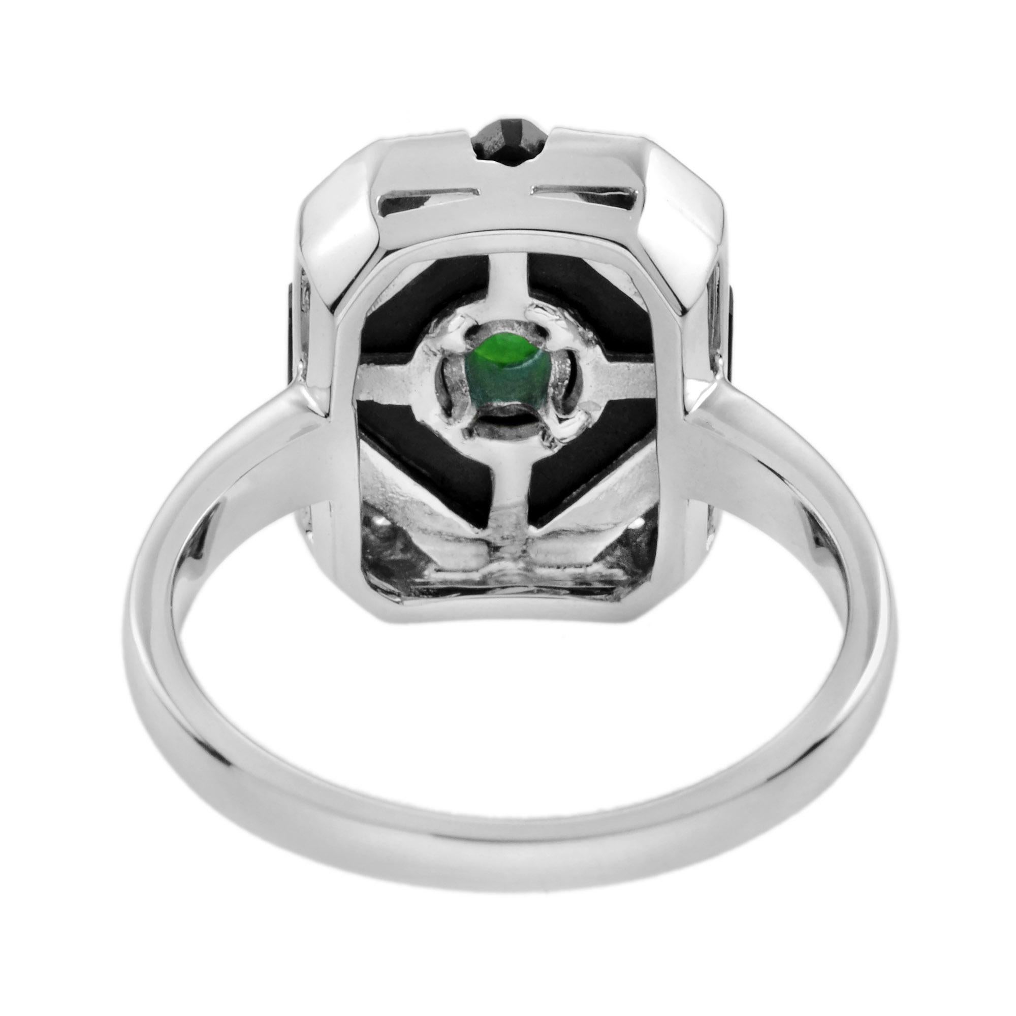 For Sale:  Emerald Onyx Diamond Art Deco Style Square Shape Ring in 14K White Gold 4