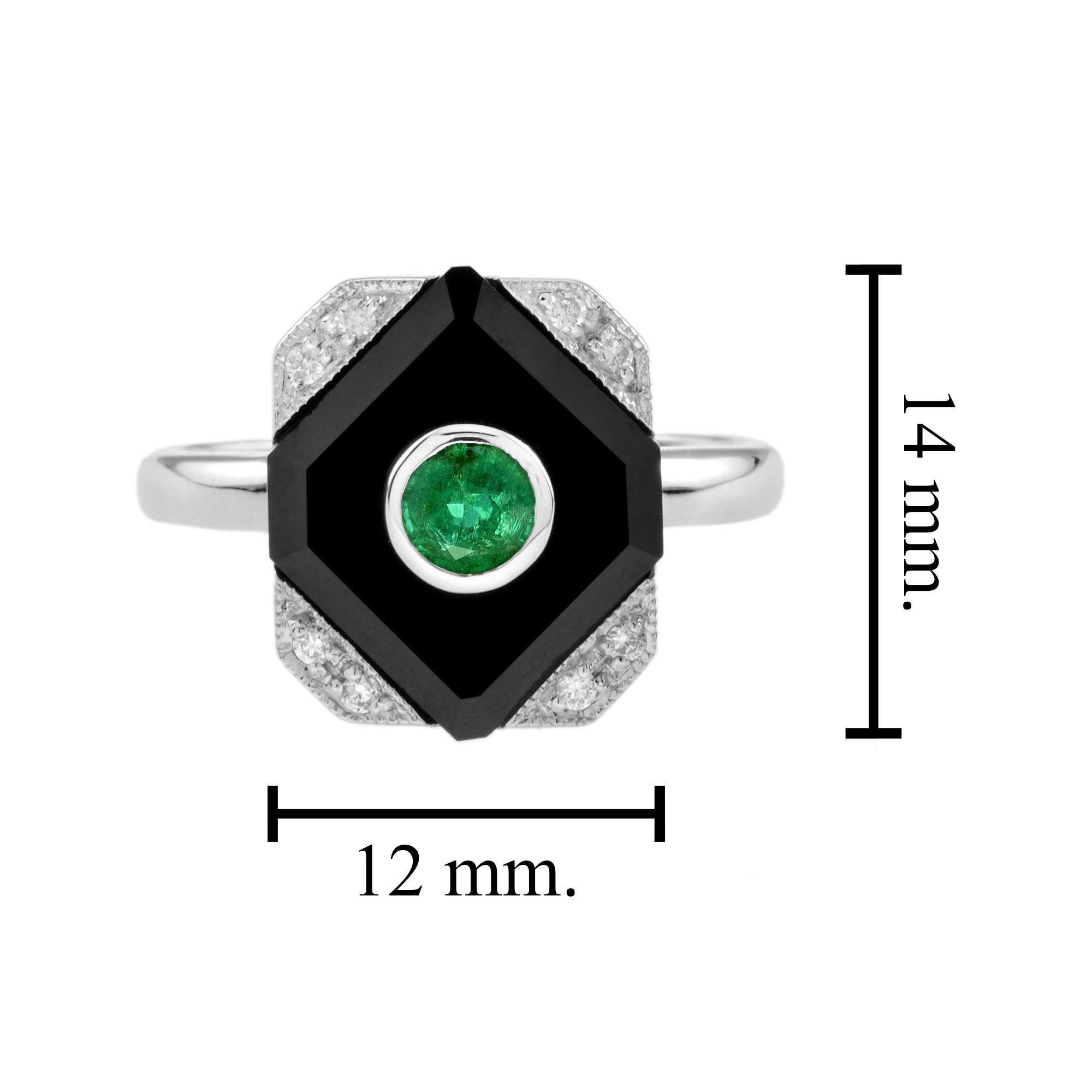 For Sale:  Emerald Onyx Diamond Art Deco Style Square Shape Ring in 14K White Gold 6