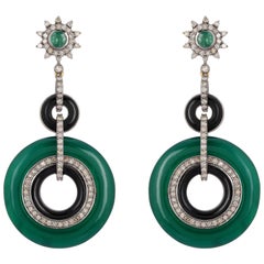 Emerald Onyx Diamond Earrings