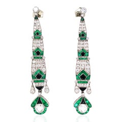 Boucles d'oreilles émeraude onyx diamant