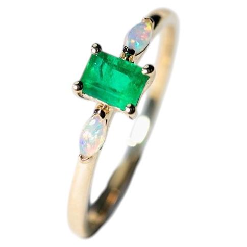 Emerald & Opal Engagement Ring in 14K Yellow Gold For Sale