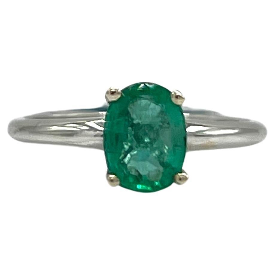 Emerald Oval and 14k White Gold Ring For Sale