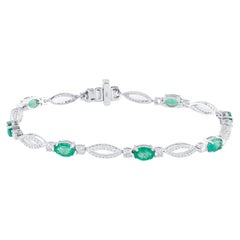 Used Emerald Oval and Diamond Bracelet in 18K White Gold