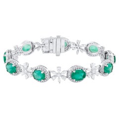 Emerald Oval and Diamond Bracelet in 18K White Gold