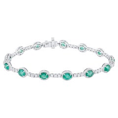 Emerald Oval And Diamond Bracelet In 18K White Gold