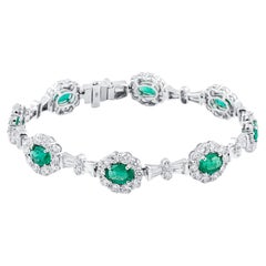 Emerald Oval and Diamond Bracelet in 18K White Gold