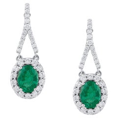 Emerald Oval and Diamond Earring in 18K White Gold