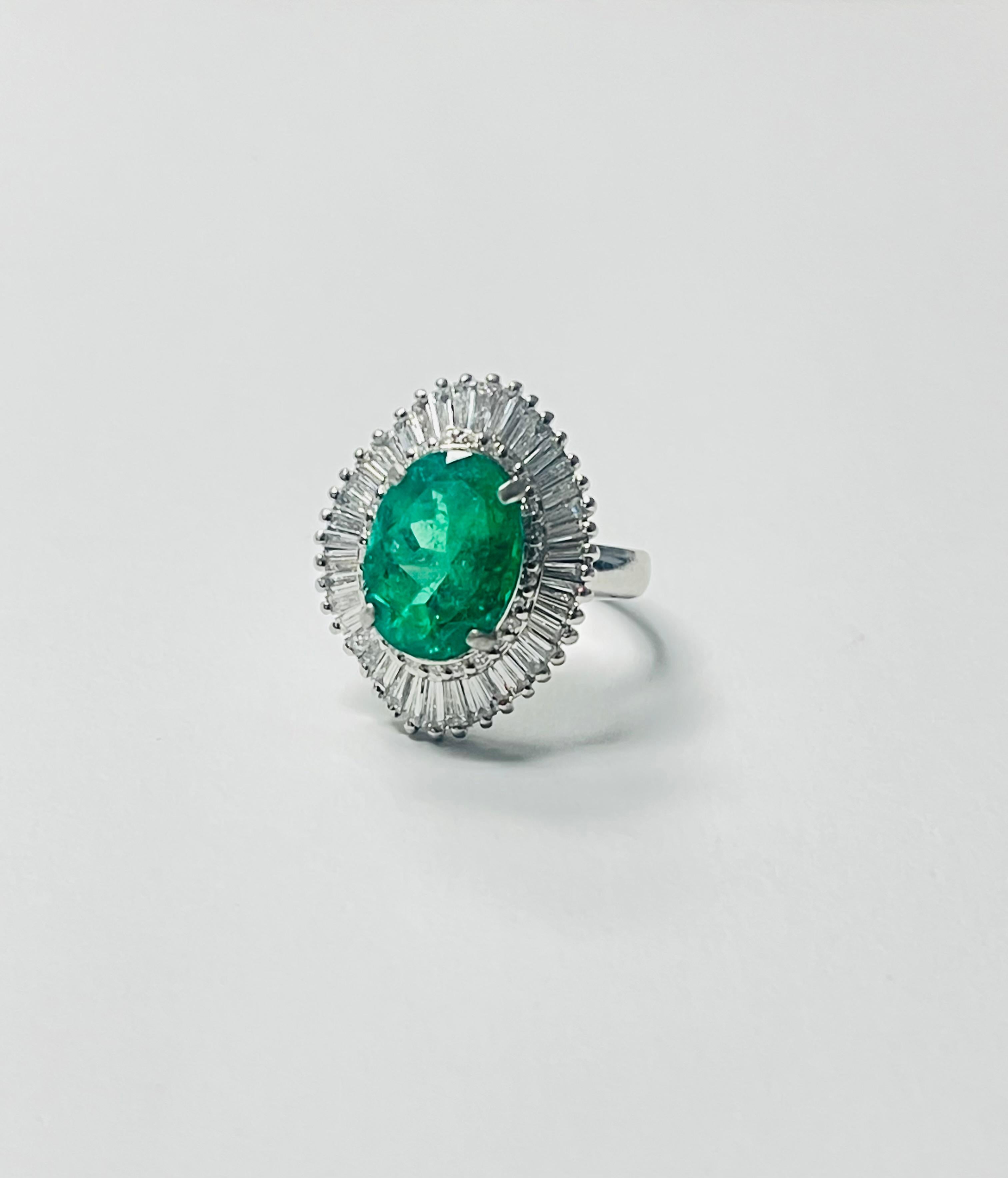 Emerald Oval and Diamond Engagement Ring In Gold. For Sale 2