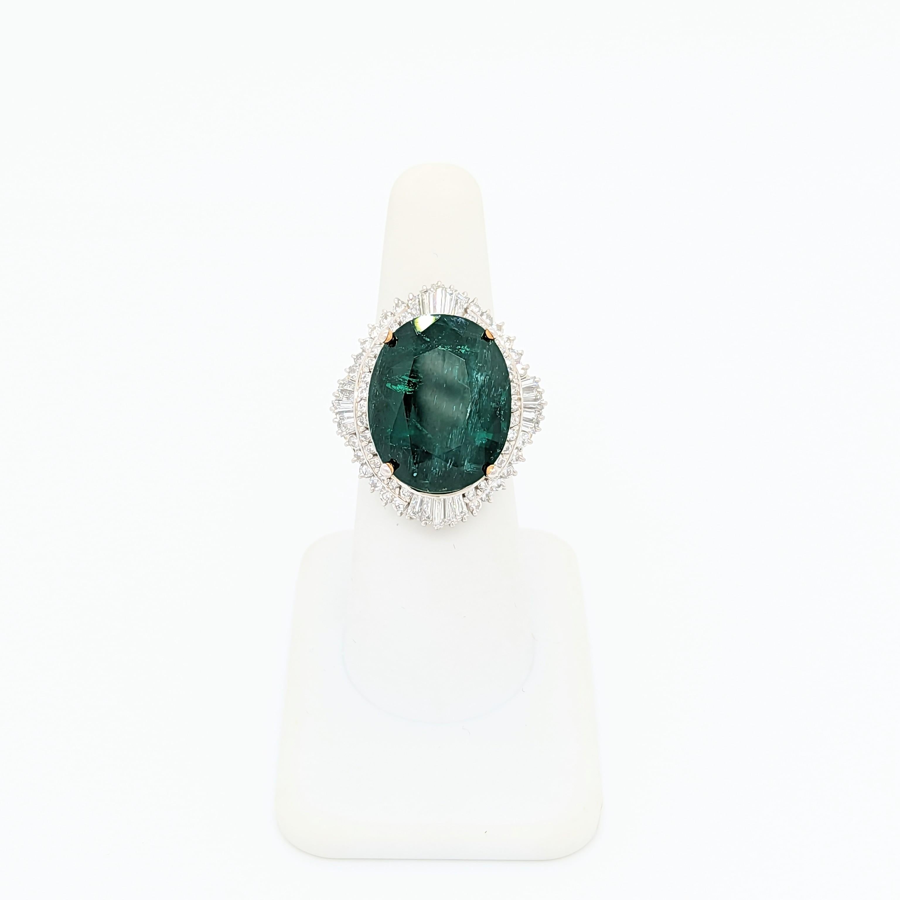 Oval Cut Emerald Oval and White Diamond Cocktail Ring in 18k White Gold For Sale