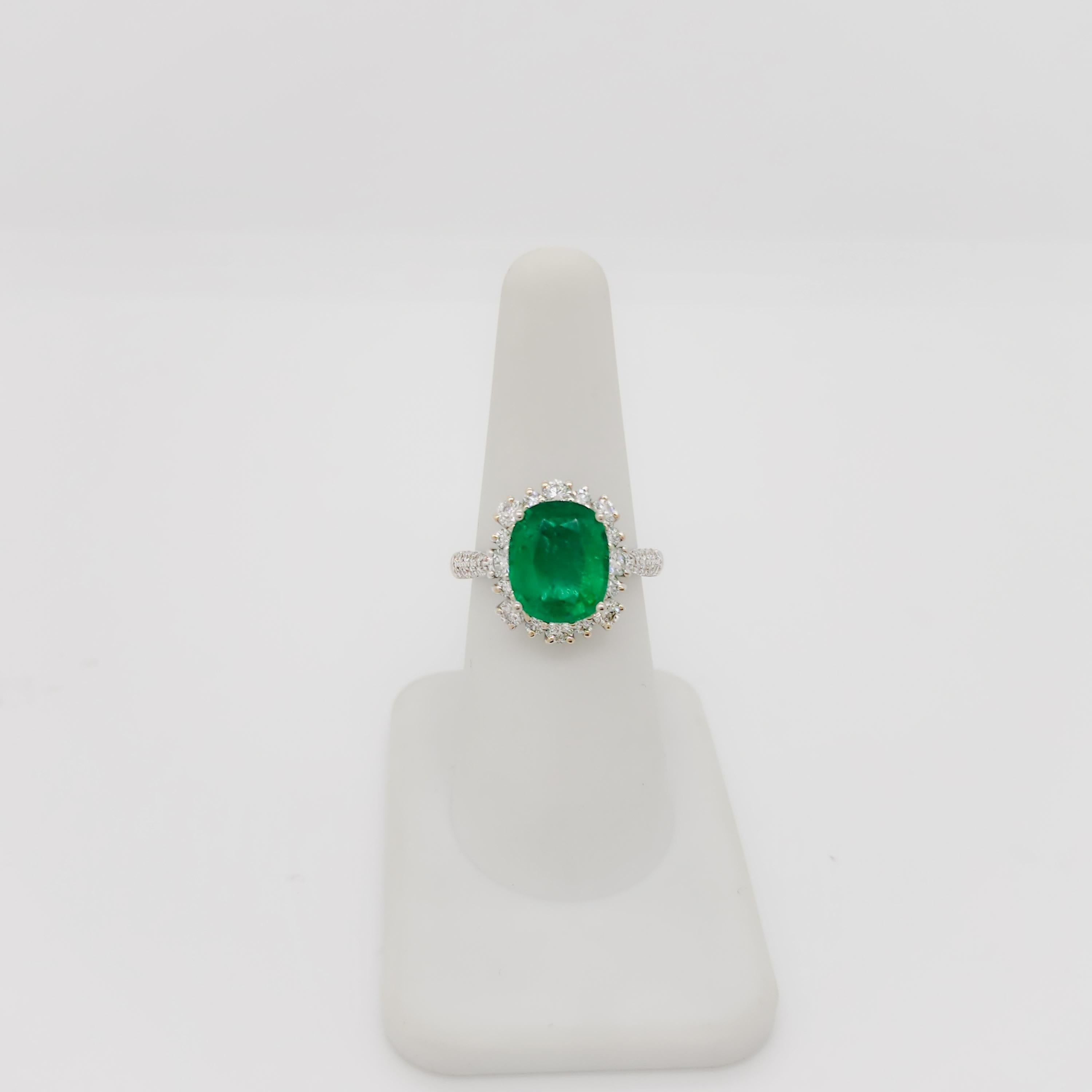 Emerald Oval and White Diamond Cocktail Ring in 18k White Gold In New Condition For Sale In Los Angeles, CA