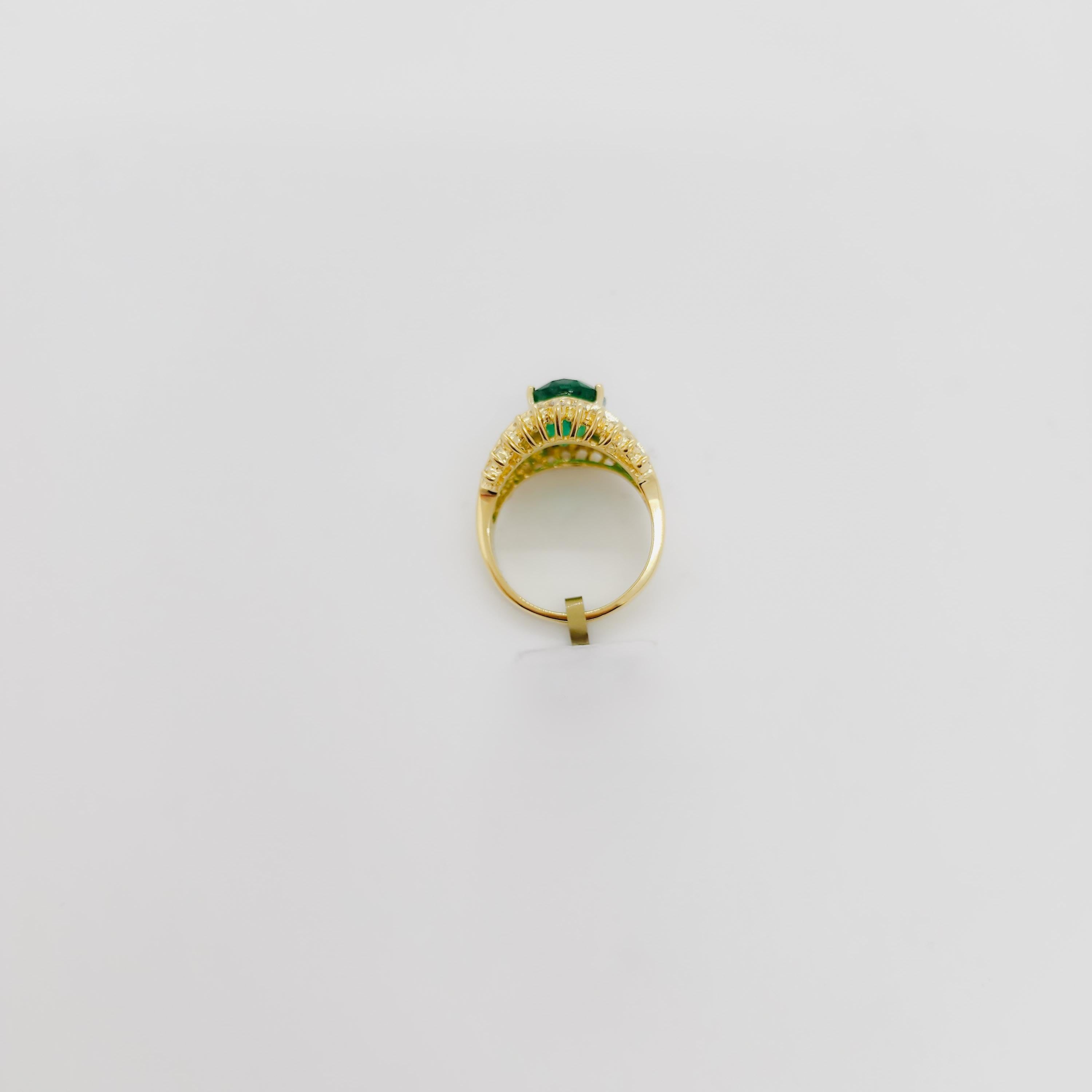 Emerald Oval and White Diamond Cocktail Ring in 18k Yellow Gold For Sale 5
