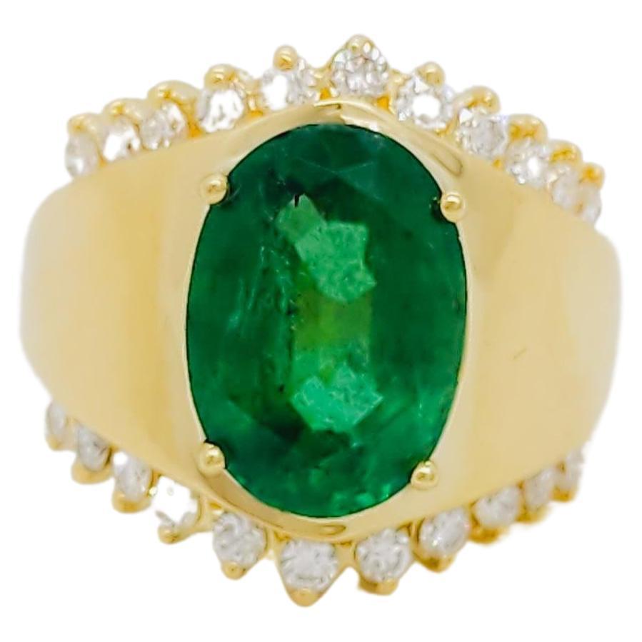 Emerald Oval and White Diamond Cocktail Ring in 18k Yellow Gold For Sale