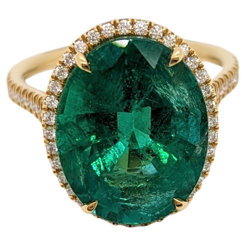 Emerald Oval and White Diamond Cocktail Ring in 18K Yellow Gold For Sale