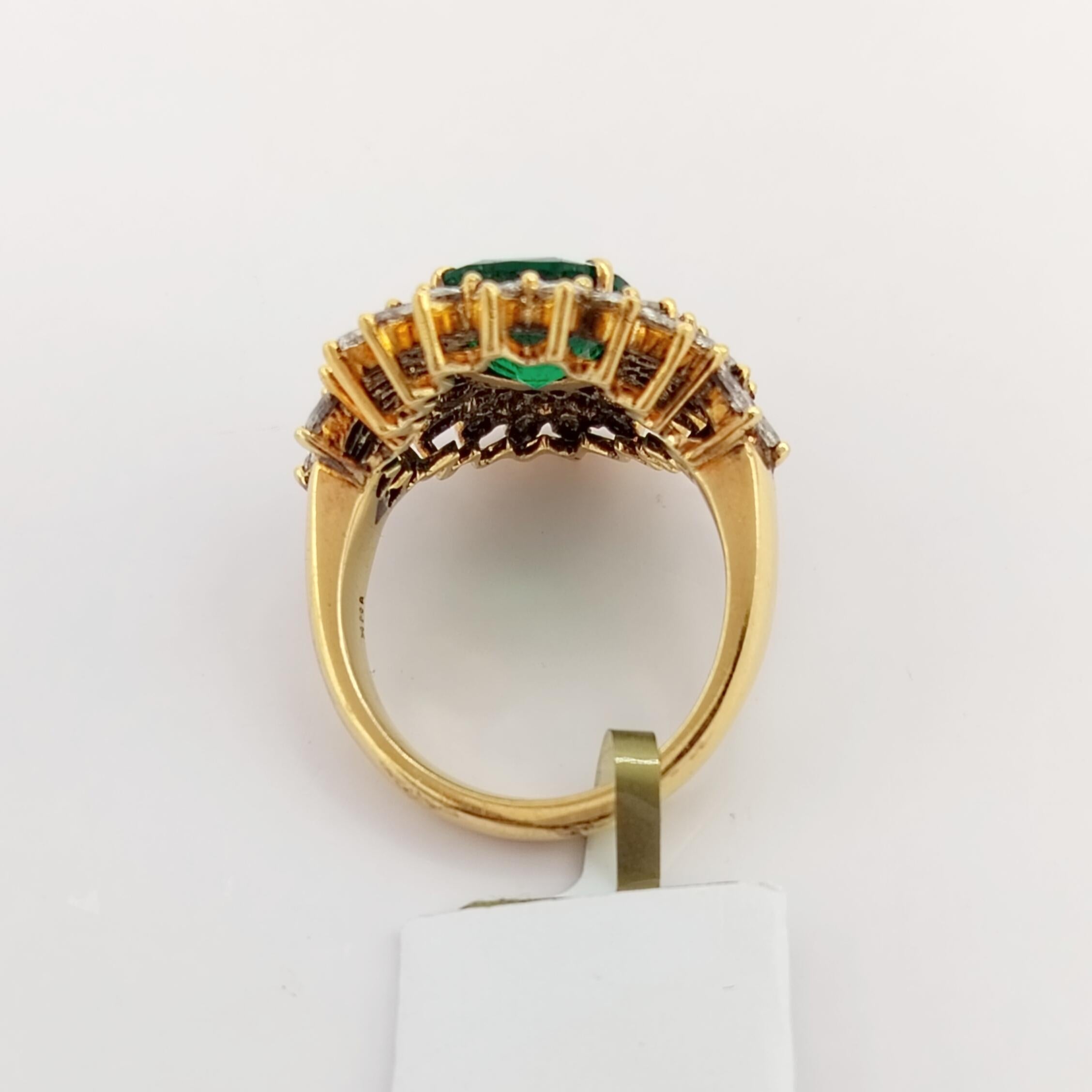 Emerald Oval and White Diamond Marquise Cocktail Ring in 18K Yellow Gold For Sale 1