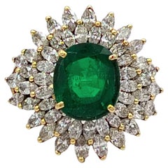 Emerald Oval and White Diamond Marquise Cocktail Ring in 18K Yellow Gold