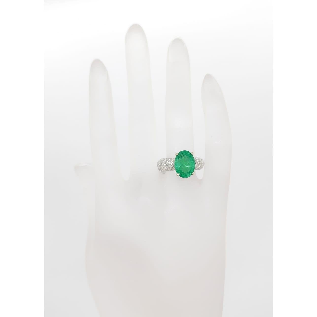 Women's or Men's Emerald Oval and White Diamond Pave Cocktail Ring in Platinum and 18k For Sale