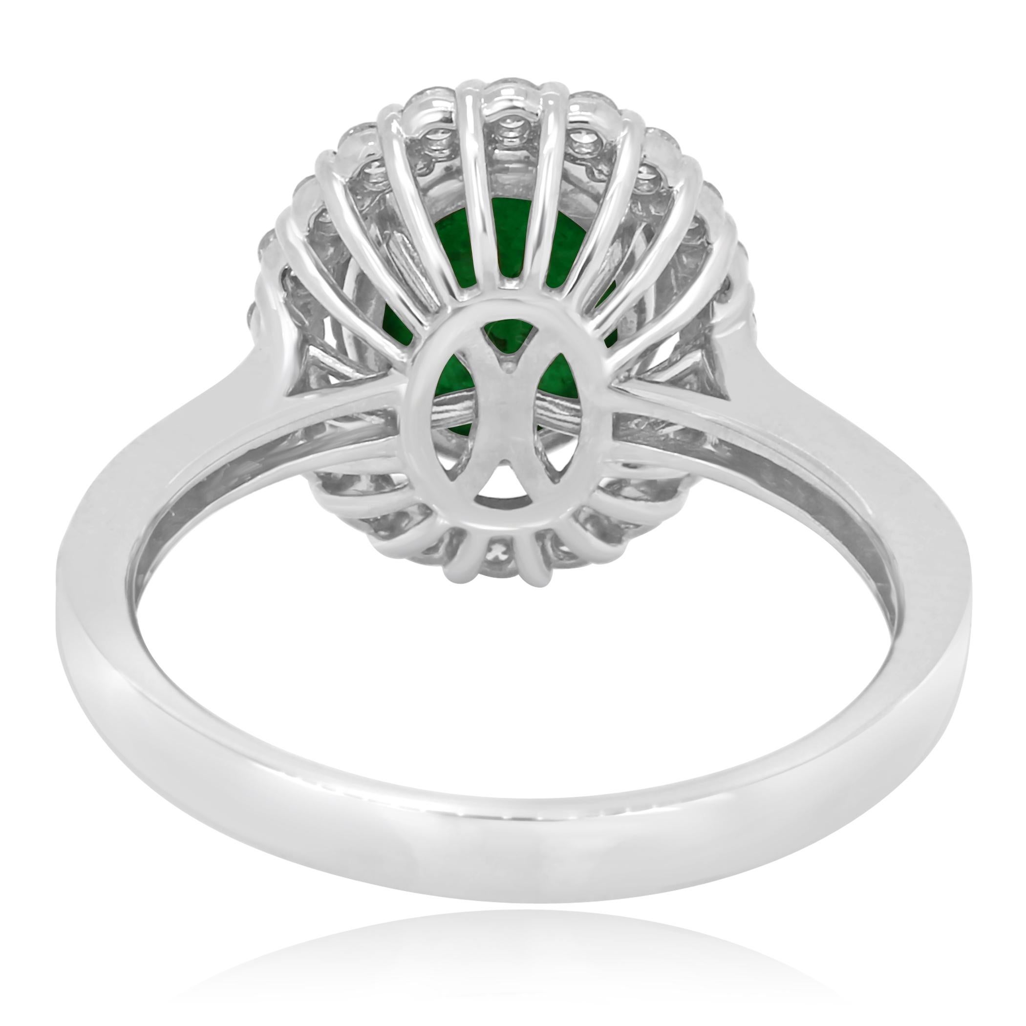 Emerald Oval Cabochon Diamond Halo White Gold Fashion Bridal Cocktail Ring 1