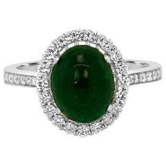Emerald Oval Cabochon Diamond Halo White Gold Fashion Bridal Cocktail Ring