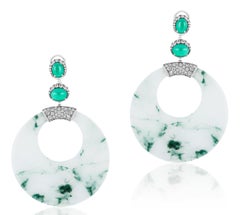 Goshwara Emerald Cut Oval And Carved Jade Earrings