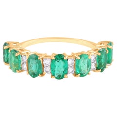 Emerald Oval & Diamond Ring In 18K Yellow Gold