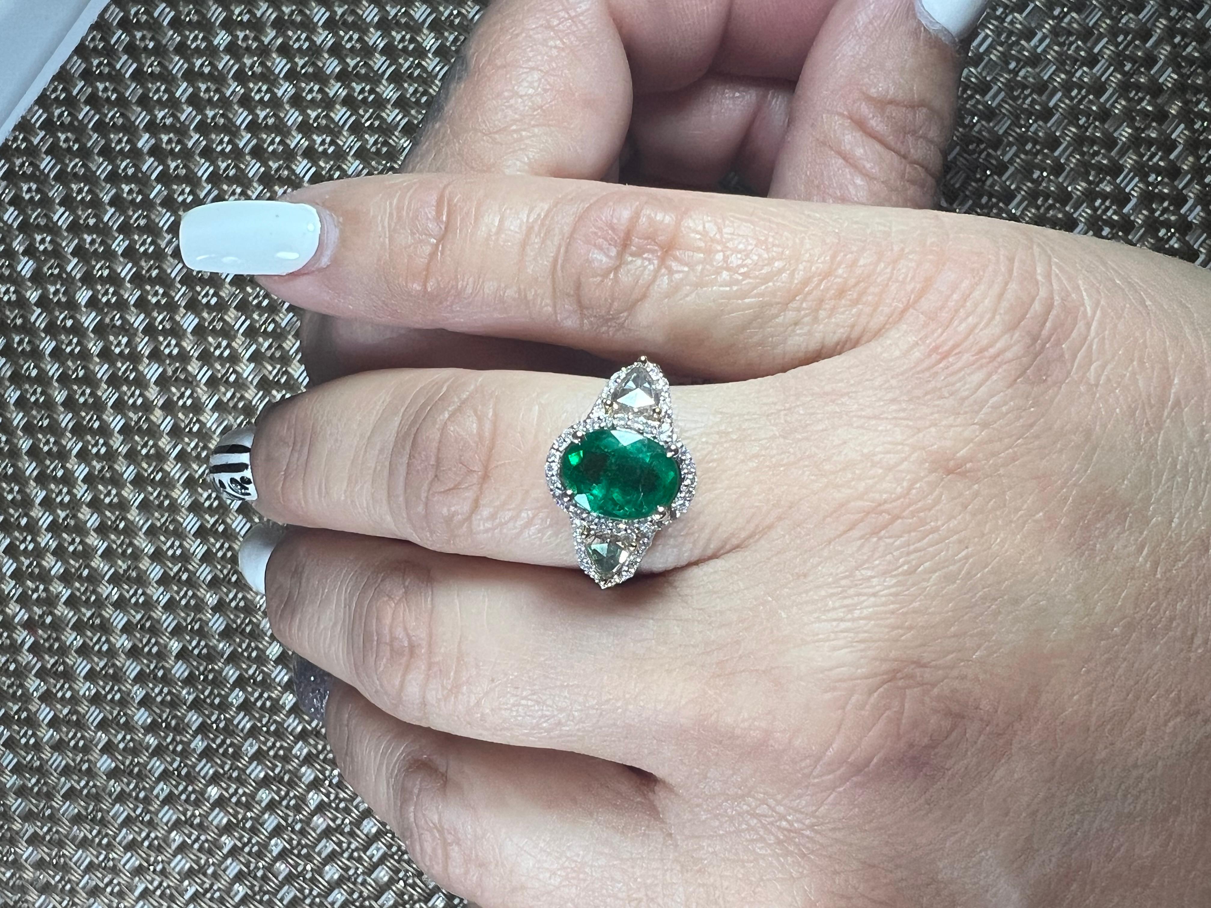 Emerald Oval Diamond Round Pear Engagement Fashion Three-Stone Halo Gold Ring For Sale 2