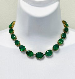 Emerald Oval East West Necklace in Matte Finish 18K Yellow Gold