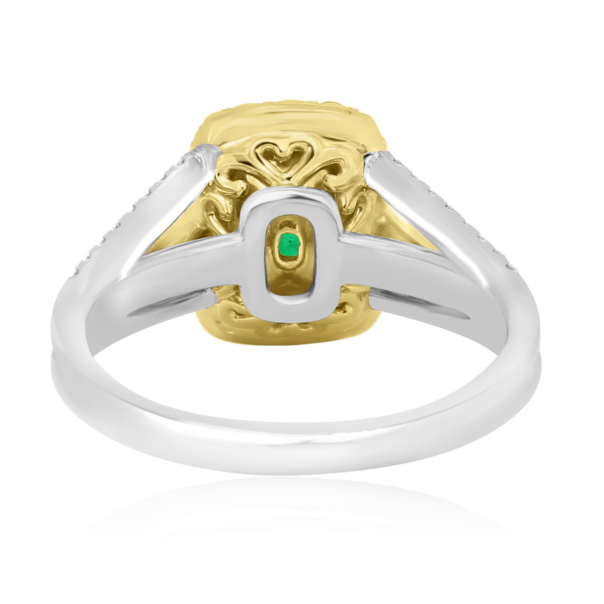 Emerald Oval Fancy Yellow Diamond Halo Two-Color Gold Bridal Fashion Ring 1