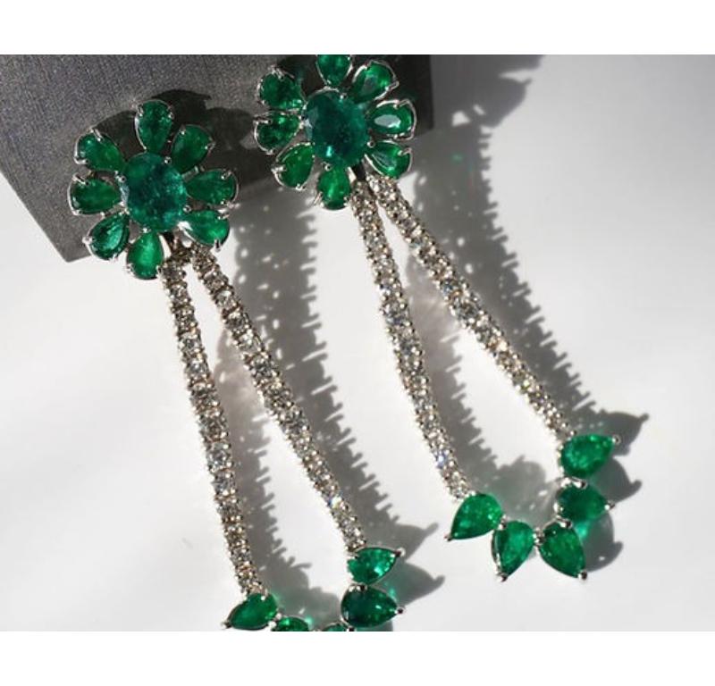 Mixed Cut Emerald Oval/Pear Earrings 10.21 Carats For Sale