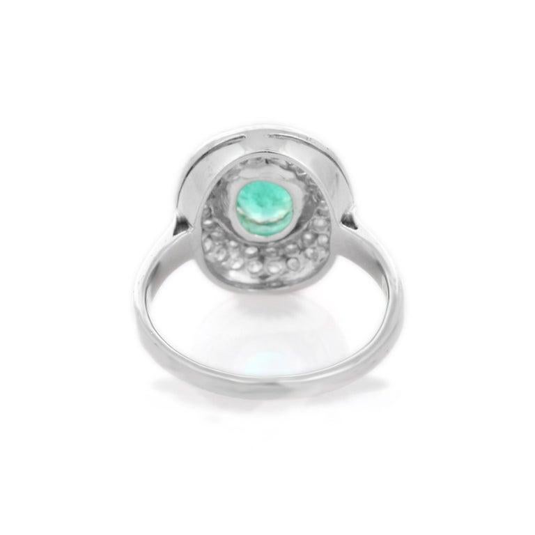 For Sale:  Emerald Oval Shape Halo Diamond Wedding Ring for Women in 18k White Gold 3