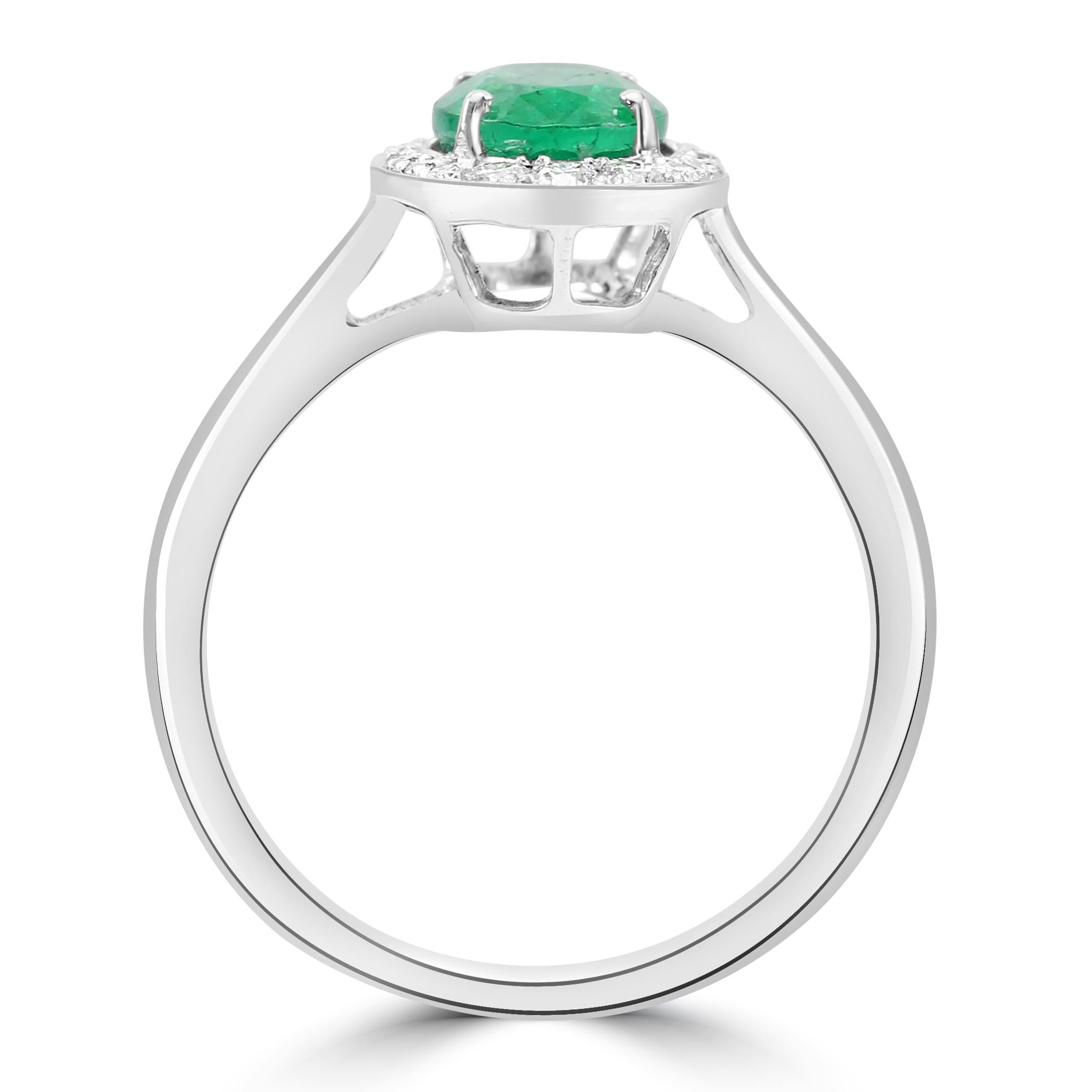 Women's or Men's Emerald Oval White Diamond Round 18K White Gold Engagement Classic Halo Ring  For Sale