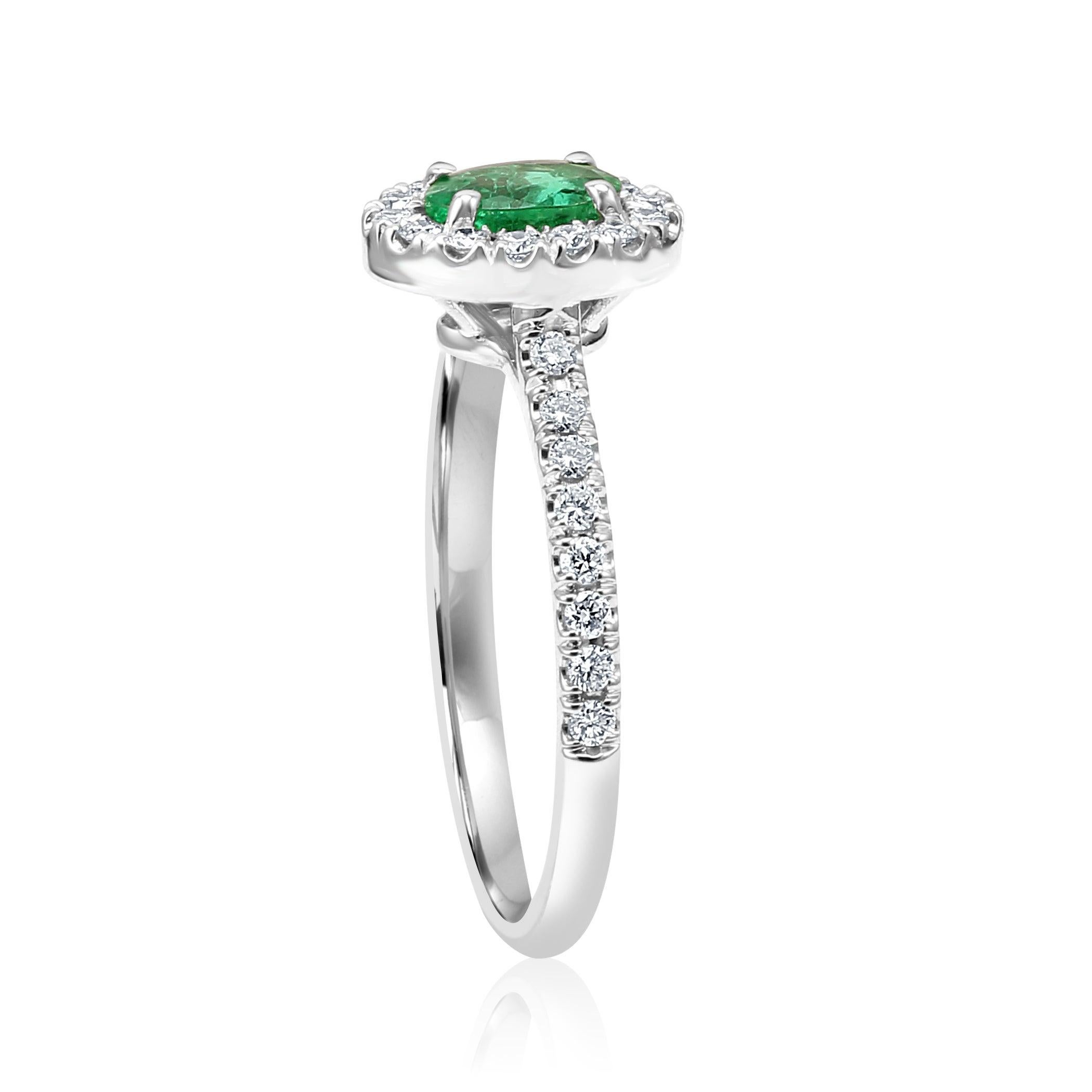 For Sale:  Emerald Oval White Diamond Round Halo 14k Gold Bridal Fashion Cocktail Ring 4