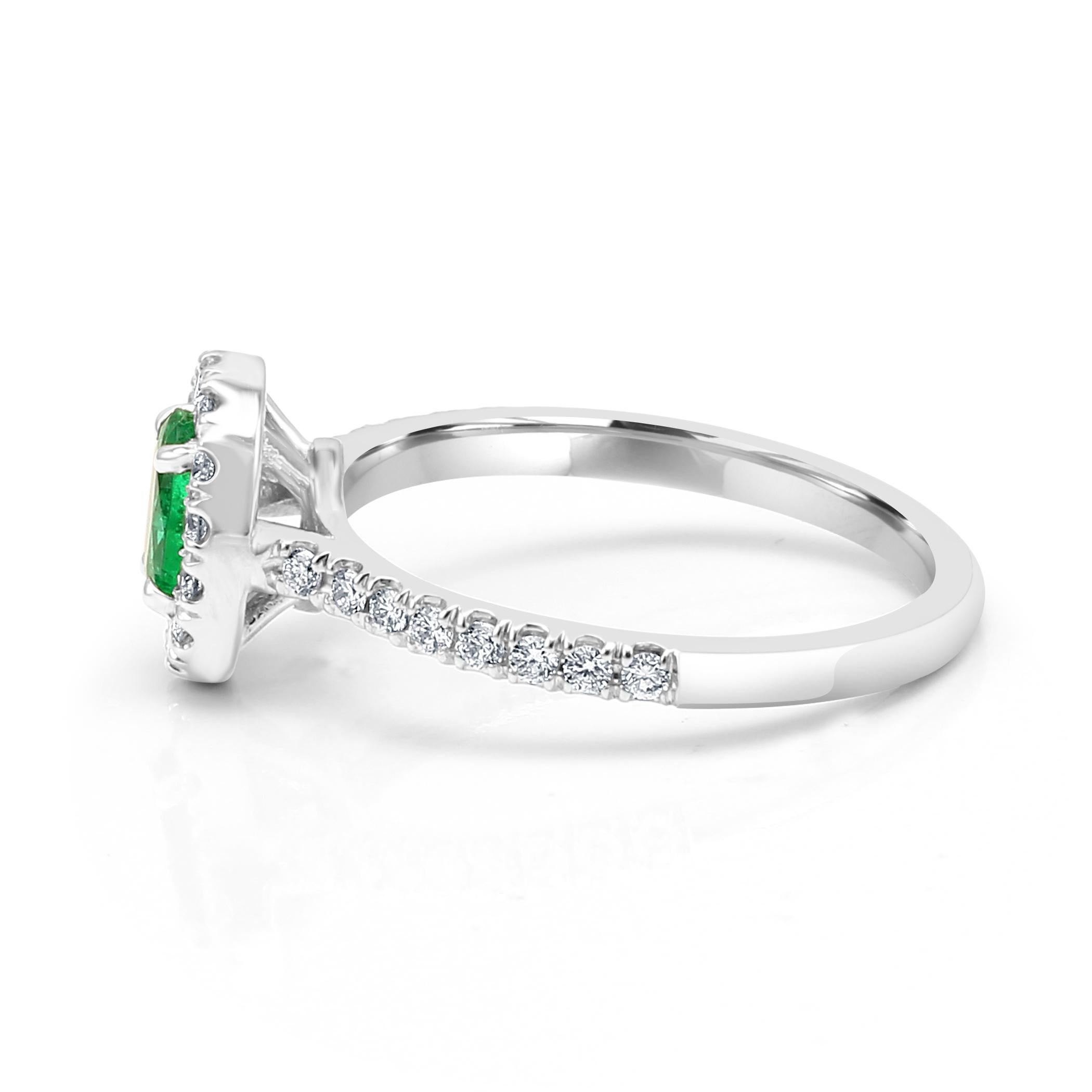 Emerald Oval White Diamond Round Halo 14K Gold Bridal Fashion Cocktail Ring 1