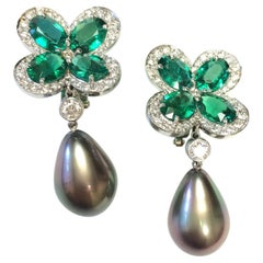 Goshwara Oval Emerald with Tahitian Pearls And Diamond Earrings