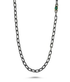 Emerald Oxidized Silver 24k Micron Plated Chainmail Necklace