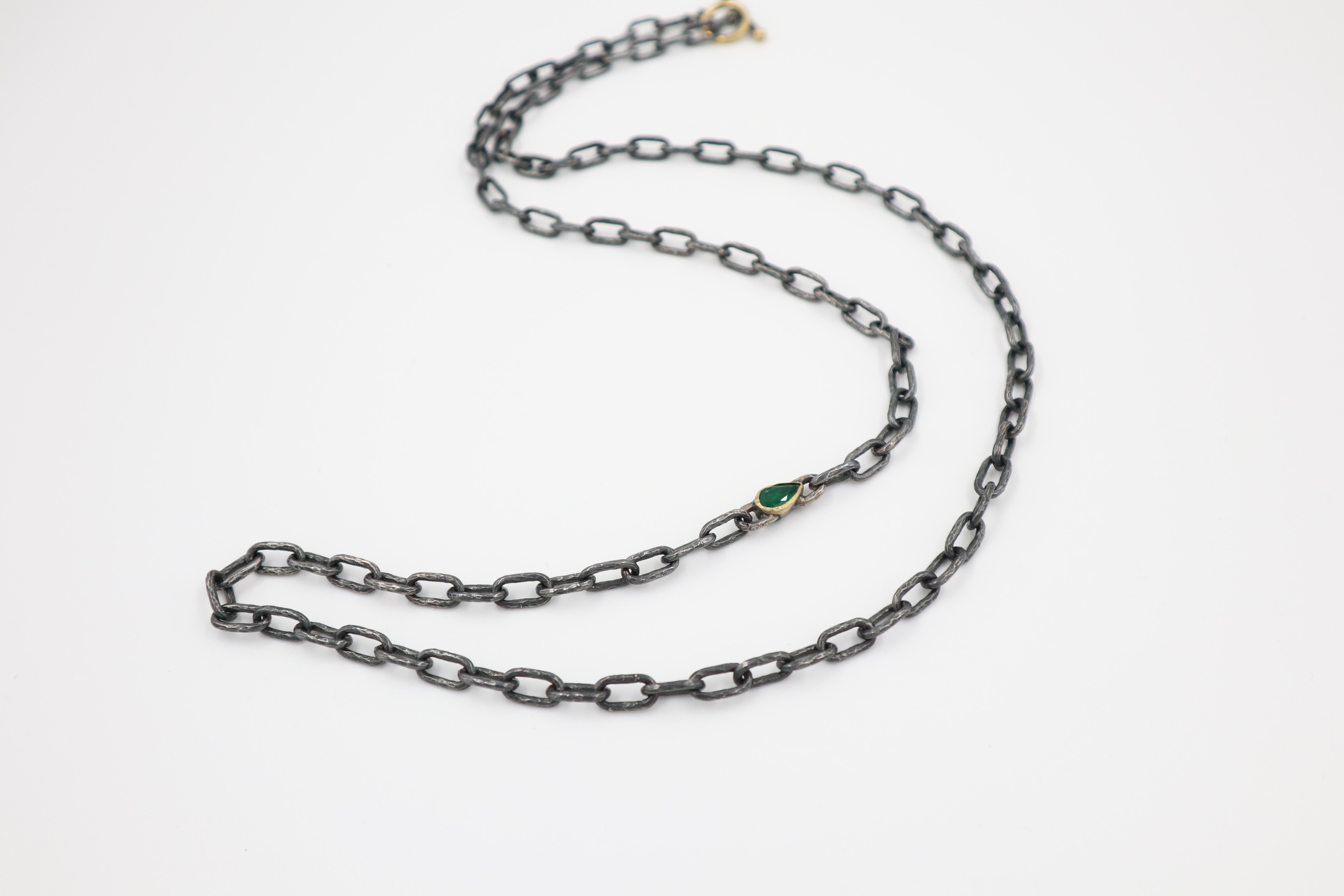 Emerald Oxidized Silver 24k Micron Plated Chainmail Necklace In New Condition For Sale In ISTANBUL, TR