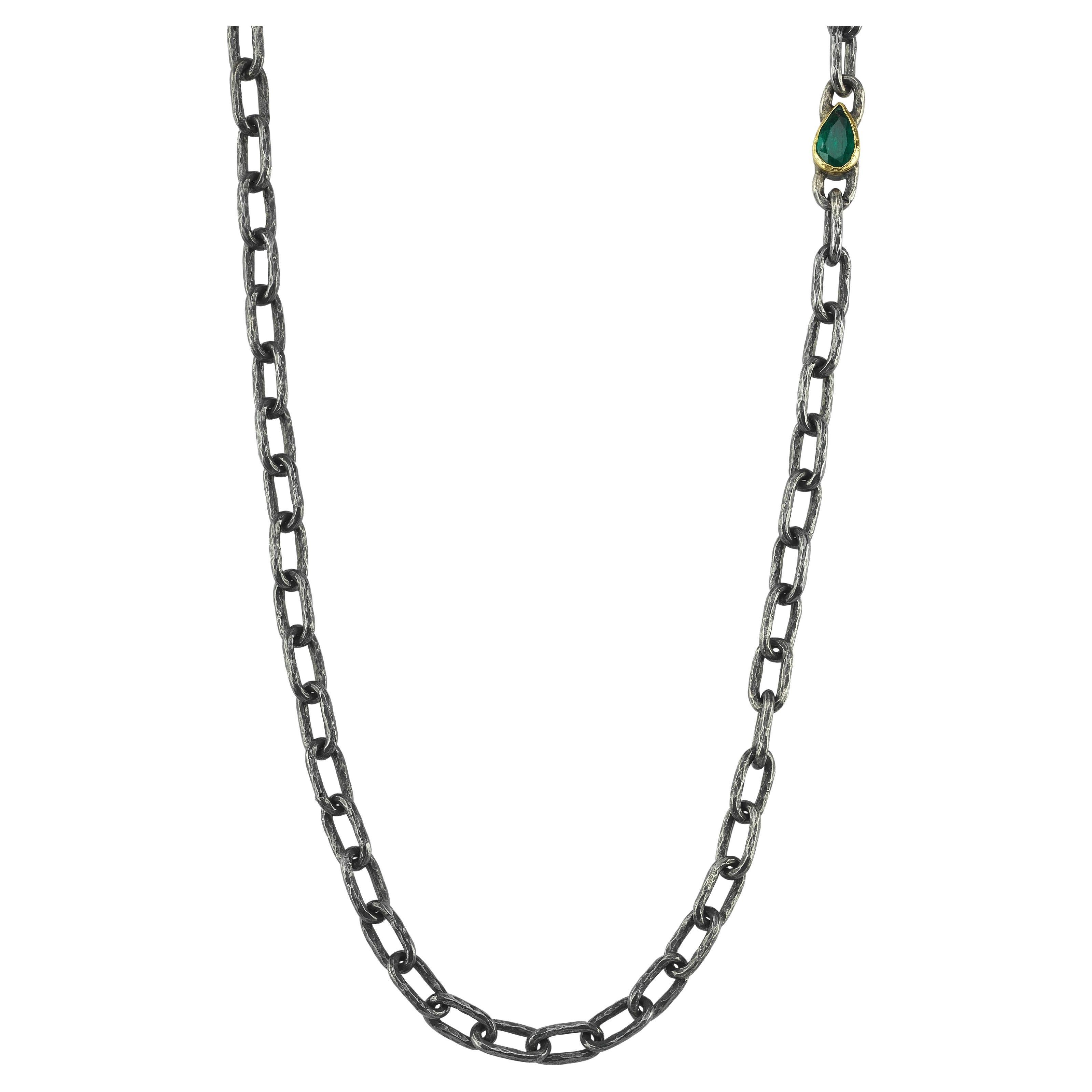 Emerald Oxidized Silver 24k Micron Plated Chainmail Necklace For Sale