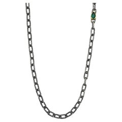 Emerald Oxidized Silver 24k Micron Plated Chainmail Necklace