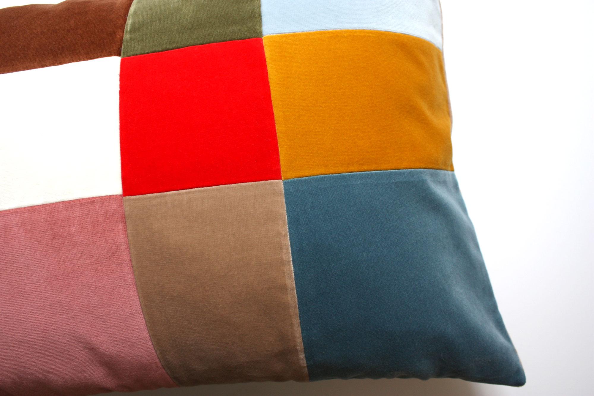 Patchwork Cuscino decorativo in velluto deluxe fatto a mano Emerald patchwork in vendita