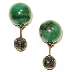 Emerald & Pave Diamond Ball Earring Made in 14k Gold & Silver