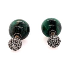 Emerald & Pave Diamond Ball Earrings Made In 14k Gold