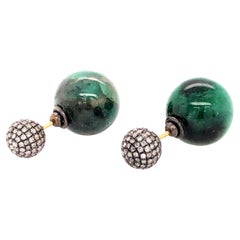 Emerald & Pave Diamond Ball Earrings Made In 14k Gold