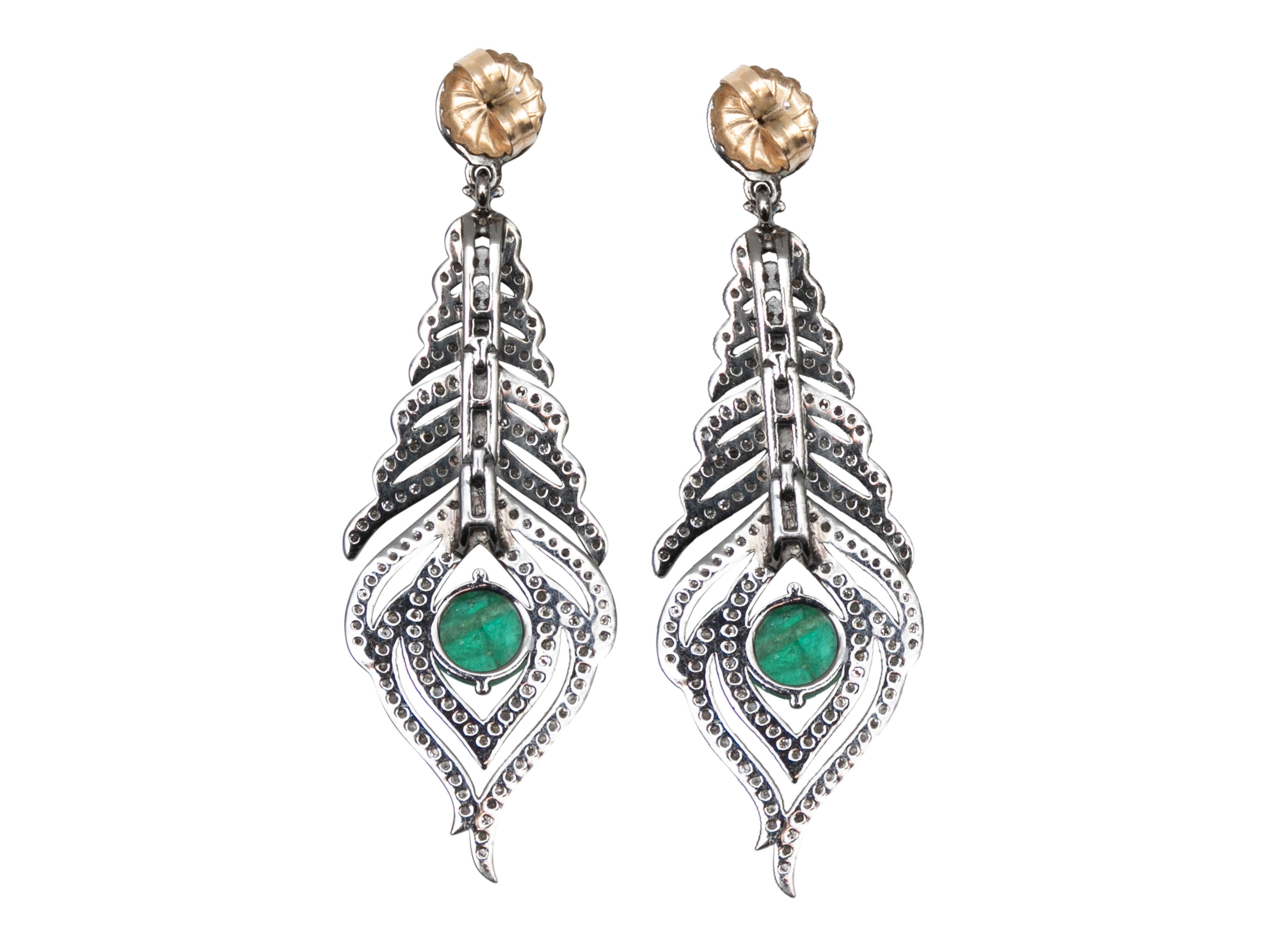 Emerald and pave diamond drop pierced earrings by Bavna. 1