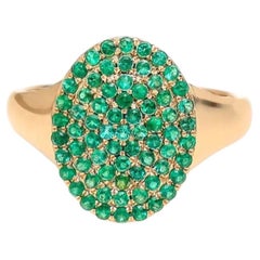 Bague ovale en or jaune 14 carats, sertie de pierres d'émeraude en pavé, d'un poids total de 0,64 carat