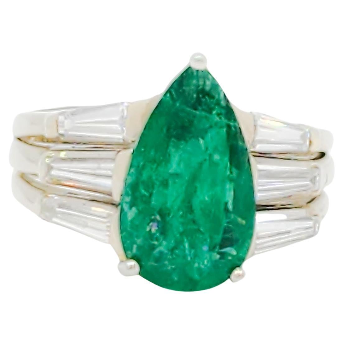 Emerald Pear and White Diamond Cocktail Ring in 18k Gold For Sale