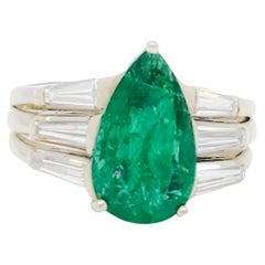 Emerald Pear and White Diamond Cocktail Ring in 18k Gold