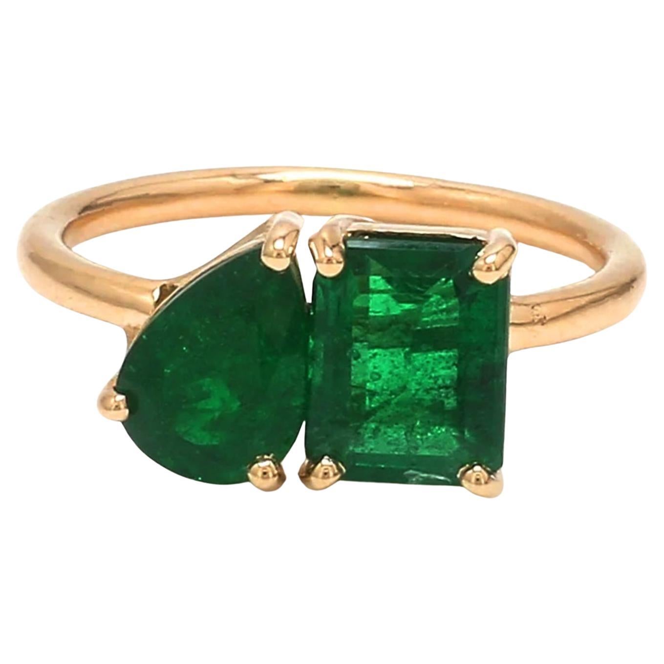 Emerald & Pear Cut 14K (or 18k upon request) Yellow Gold Diamond Ring