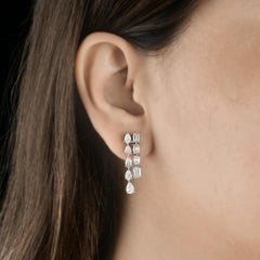Emerald & Pear Cut 3.75Ct SI/H Diamond Drop Earrings 18k Solid White Gold